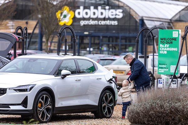 Electric vehicle charging in full bloom at Dobbies Garden Centre Huntingdon